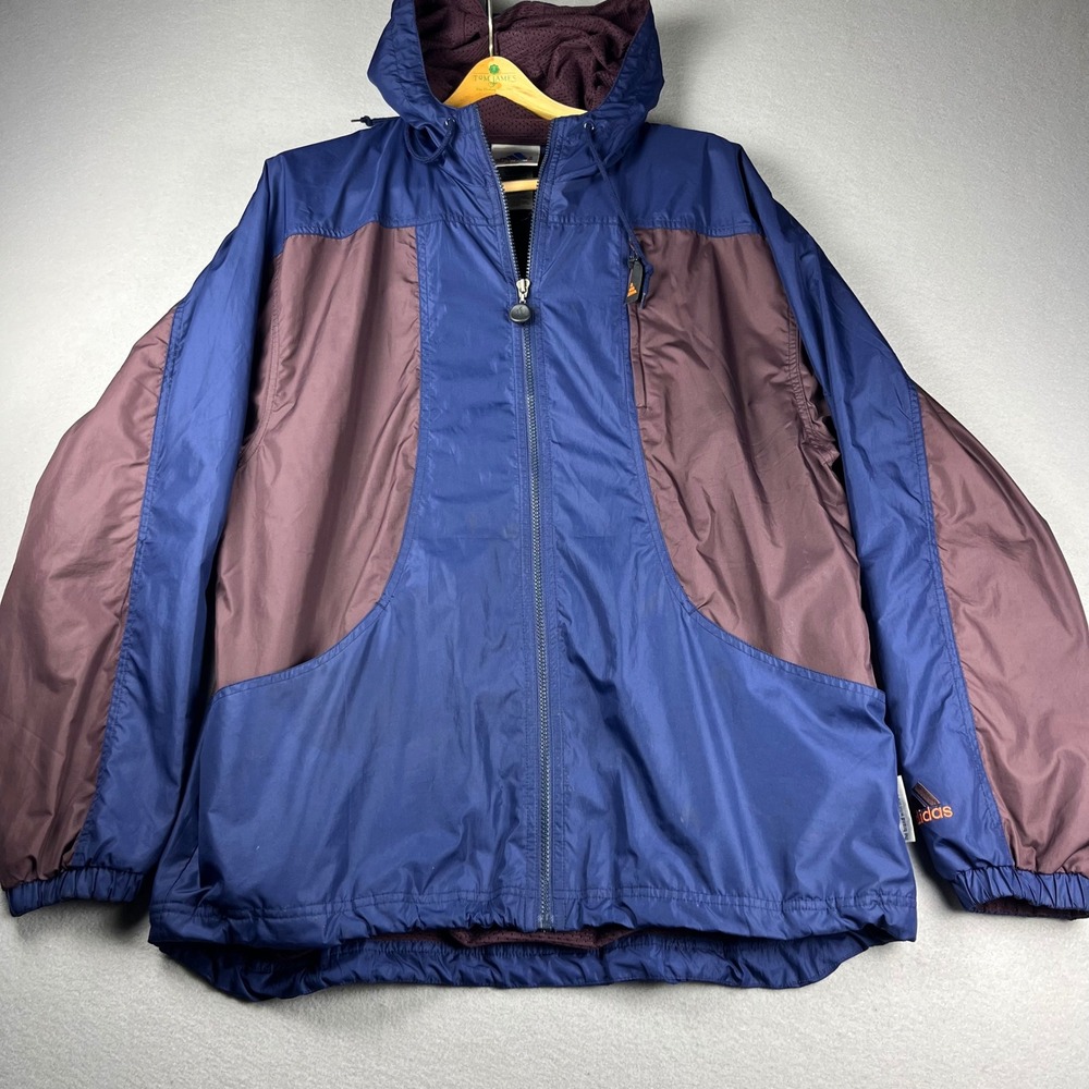Vintage Adidas Windbreaker Jacket Blue Maroon Colorblock Hooded Mens Large